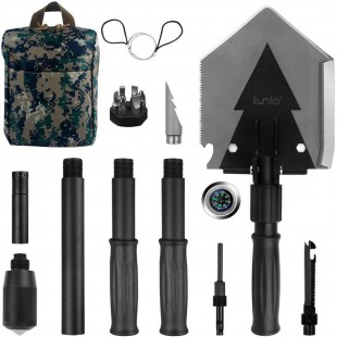 Iunio Military Portable Folding Shovel [38 inch Length] and Pickax with Tactical Waist Pack all-in-1 Army Surplus Multitool Tactical Spade for Camping Hiking Backpacking Entrenching Tool Car Emergency