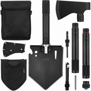 iunio Folding Shovel and Camping Axe Tool Kit, with Carrying Bag, Multitool Spade, Survival Hatchet for Camping, Hiking, Backpacking, Entrenching, Car Emergency 